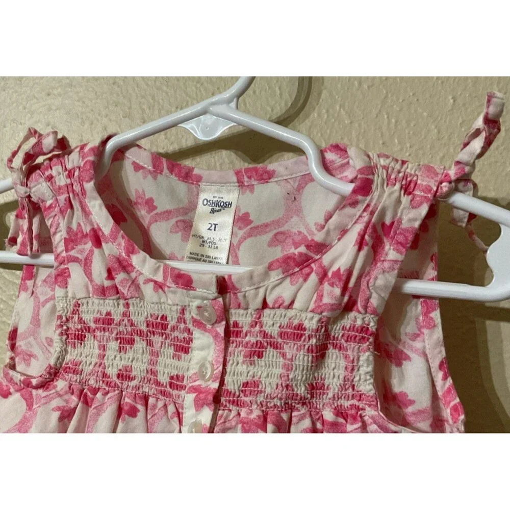 OshKosh B’gosh Toddler Girls Pink Lotus Flower Ribbon Smocked Sundress Size 2T